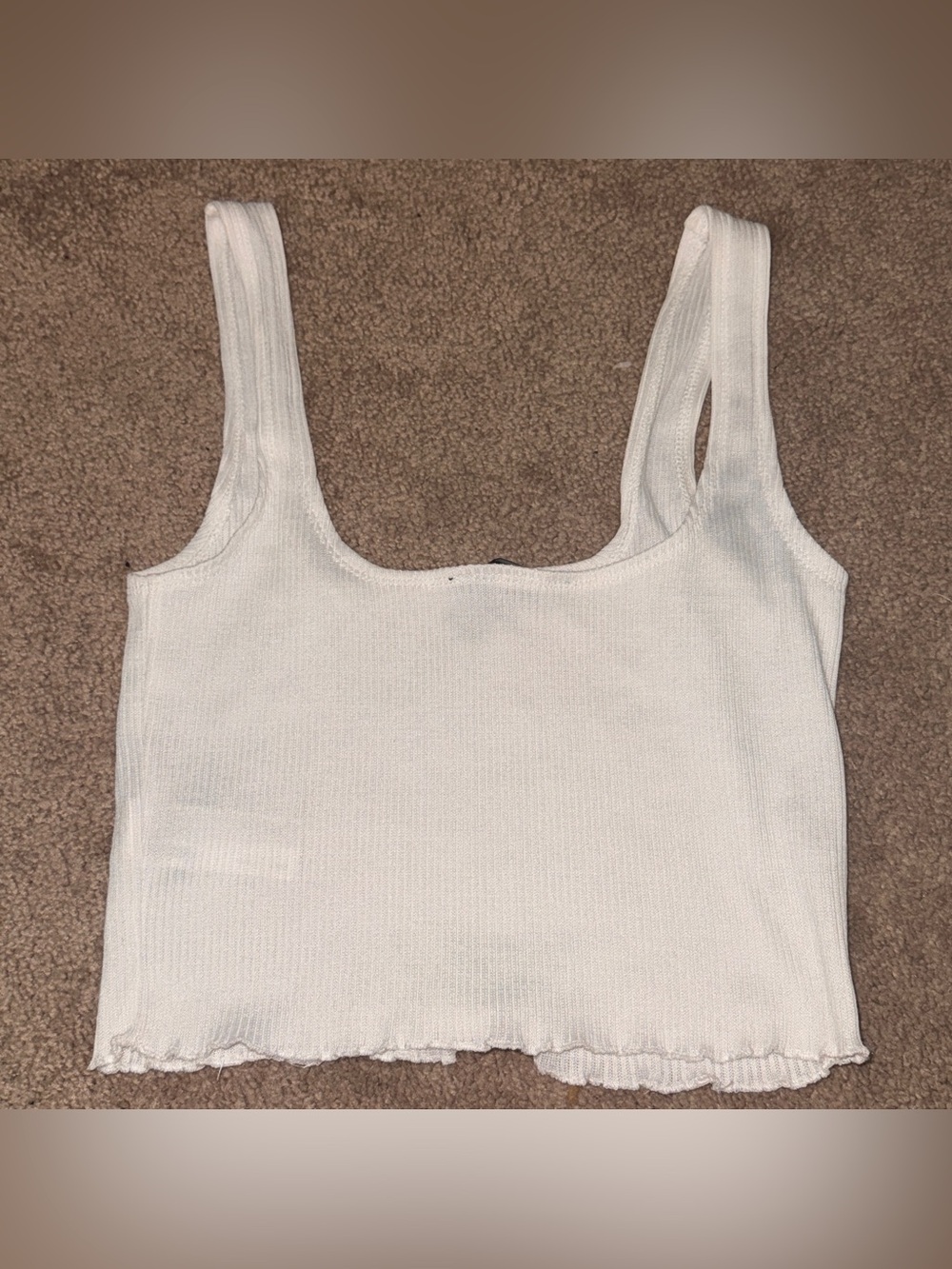 NWOT Forever 21 White Ribbed Lettuce Trim Crop Tank Top - Picture 5 of 11